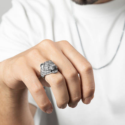 Gental Gems by Karat Kings | Unique Designed 3D Tiger Face Ring |  Sterling Silver Oxidized Ring | Men's Jewelry | With Certificate of Authenticity and  Hallmark