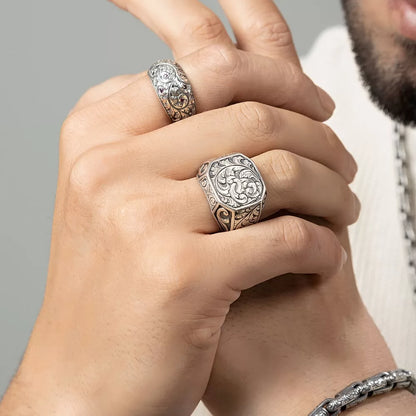 Gental Gems by Karat Kings | Exclusive Hand Engraved Ring for Men, Oxidized Sterling Silver  Ring | Jewellery for Men| With Certificate of Authenticity and  Hallmark
