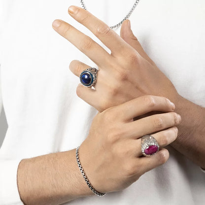 Gental Gems by Karat Kings | Unique Designed Ring with Natural Red Ruby |  Sterling Silver Oxidized Ring