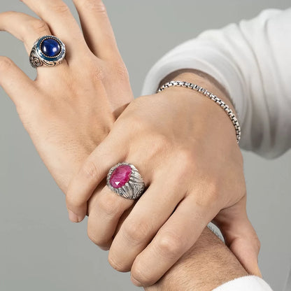 Gental Gems by Karat Kings | Unique Designed Ring with Natural Red Ruby | 925 Sterling Silver Oxidized Ring Jewelry Authenticity and 925