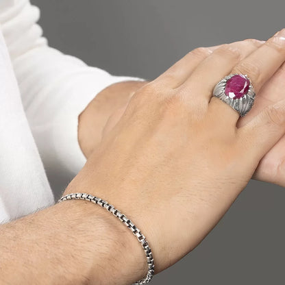 Gental Gems by Karat Kings | Unique Designed Ring with Natural Red Ruby |  Sterling Silver Oxidized Ring