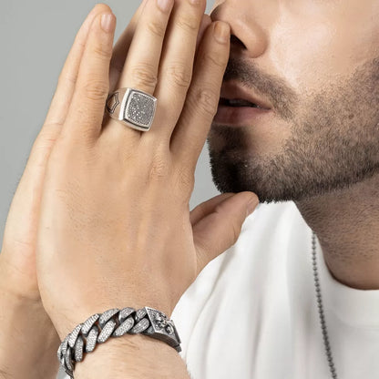 16mm Unique Fleur-De-Lis Iced Cuban Link Bracelet for Men | Dark Oxidized  Silver Bracelet Authenticity and