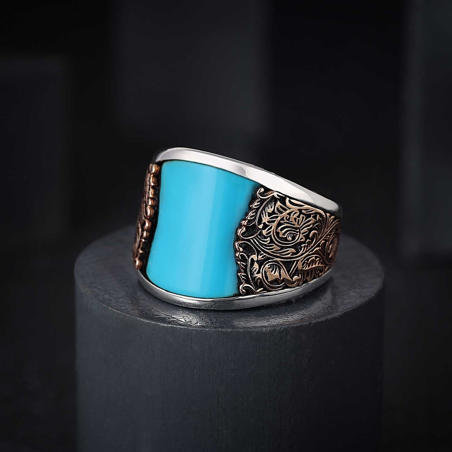 Gental Gems by Karat Kings | Unique Designed Turkish Style Curved Ring with Green Onyx  |  Sterling Silver Gold Plated Ring | Men's Jewelry | With Certificate of Authenticity and  Hallmark