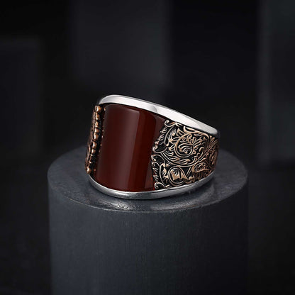 Gental Gems by Karat Kings | Unique Designed Turkish Style Curved Ring with Green Onyx  |  Sterling Silver Gold Plated Ring | Men's Jewelry | With Certificate of Authenticity and  Hallmark