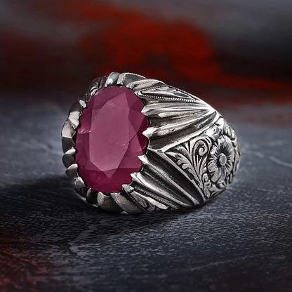 Gental Gems by Karat Kings | Unique Designed Ring with Natural Red Ruby | 925 Sterling Silver Oxidized Ring Jewelry Authenticity and 925