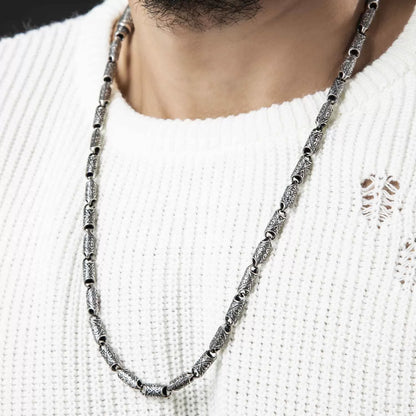 Gental Gems by Karat Kings | Unique Vintage Artistry Cyllendrical Oxidized Chain |  Sterling Silver Chain