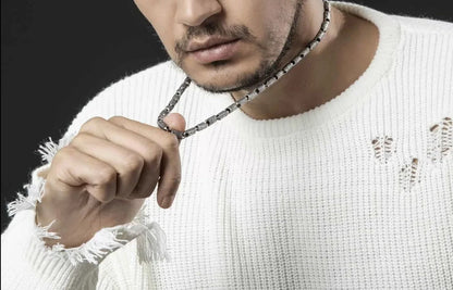 Gental Gems by Karat Kings | Unique Vintage Artistry Cyllendrical Oxidized Chain |  Sterling Silver Chain