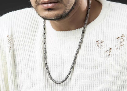 Gental Gems by Karat Kings | Unique Vintage Artistry Cyllendrical Oxidized Chain |  Sterling Silver Chain