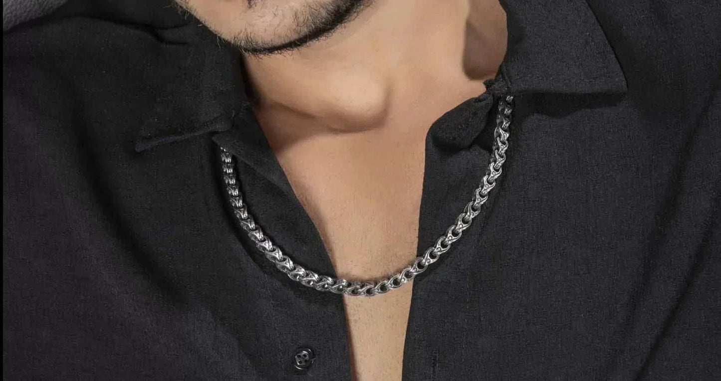 Gental Gems by Karat Kings | Unique Hand Engraved Cylindrical Oxidized Chain |  Sterling Silver Chain