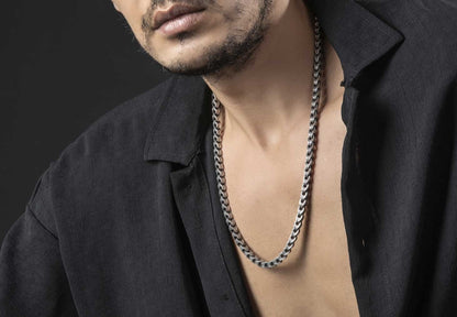 Gental Gems by Karat Kings | Unique Hand Engraved Cylindrical Oxidized Chain |  Sterling Silver Chain