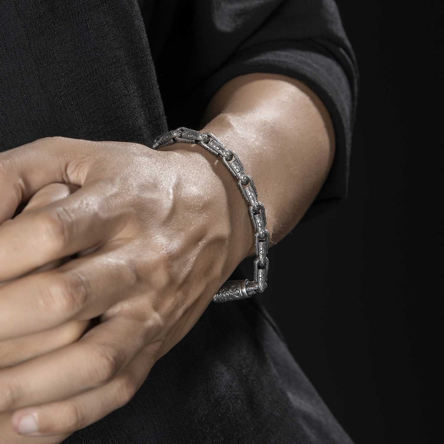 Gental Gems by Karat Kings | Unique Hand Engraved Vintage Oxidized Bracelet |  Sterling Silver Bracelet