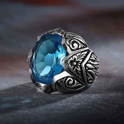 Gental Gems by Karat Kings | Exclusively Designed Ring with Blue Topaz |  Sterling Silver Oxidized Ring | Men's Jewelry | With Certificate of Authenticity and  Hallmark