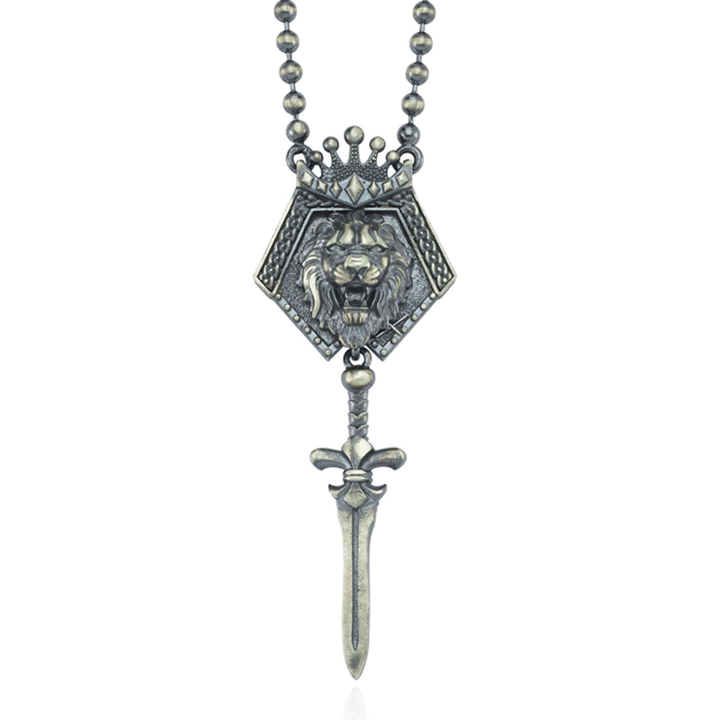 Gental Gems by Karat Kings | Unique Designed King Lion with Sword Pendant Necklace with Ball Chain |  Sterling Silver Oxidized Necklace