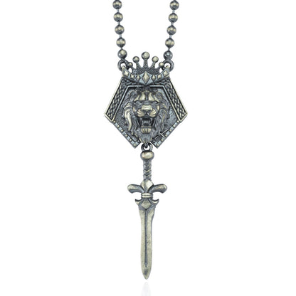 Gental Gems by Karat Kings | Unique Designed King Lion with Sword Pendant Necklace with Ball Chain |  Sterling Silver Oxidized Necklace