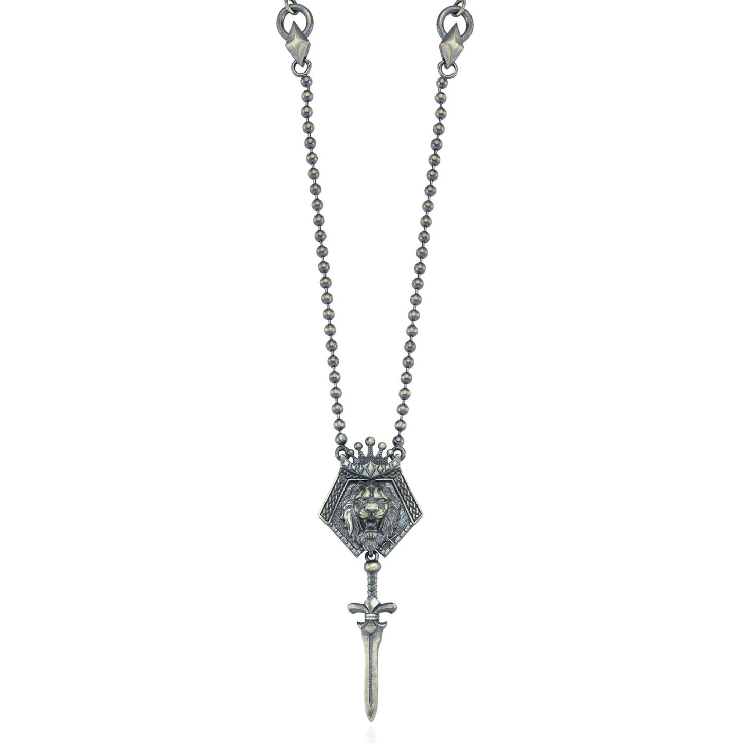 Gental Gems by Karat Kings | Unique Designed King Lion with Sword Pendant Necklace with Ball Chain |  Sterling Silver Oxidized Necklace