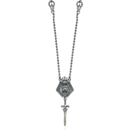 Gental Gems by Karat Kings | Unique Designed King Lion with Sword Pendant Necklace with Ball Chain |  Sterling Silver Oxidized Necklace