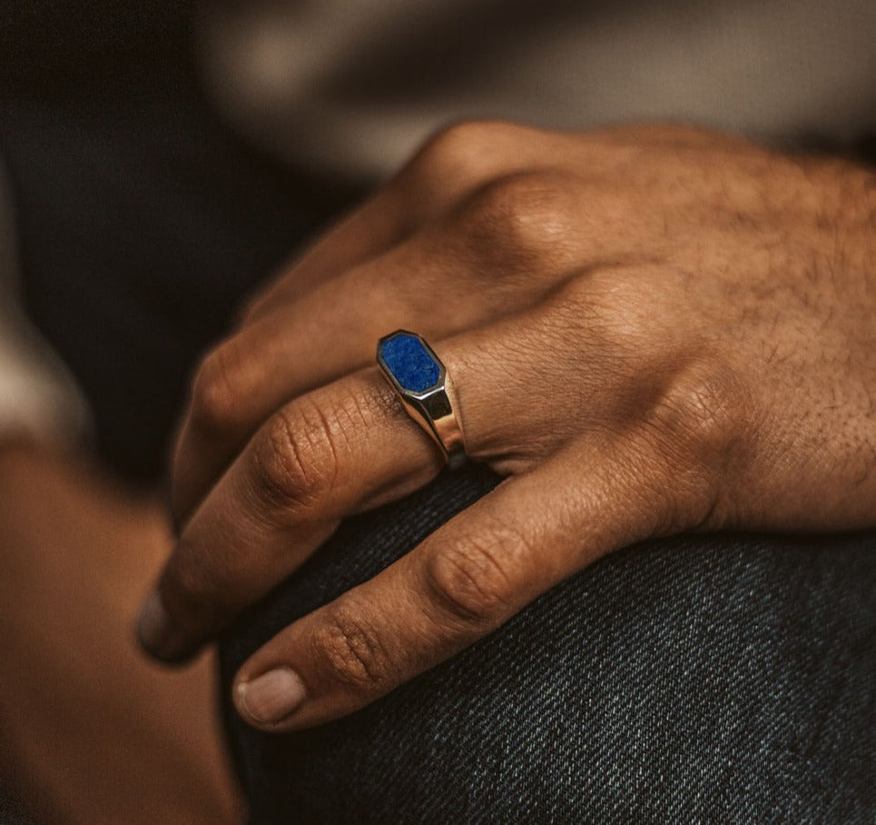 Gental Gems by Karat Kings | Elegant Signet Ring with Natural Lapis Lazuli |  Sterling Silver Ring | Men's Jewelry | With Certificate of Authenticity and  Hallmark