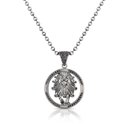 Gental Gems by Karat Kings | Unique Leo Zodiac Designed Pendant Studded with Black Zircons | Unisex  Sterling Silver Oxidized Pendant | Men's Jewelry | With Certificate of Authenticity and  Hallmark