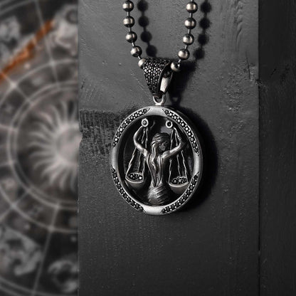 Gental Gems by Karat Kings | Unique Libra Zodiac Designed Pendant Studded with Black Zircons | Unisex  Sterling Silver Oxidized Pendant | Men's Jewelry | With Certificate of Authenticity and  Hallmark