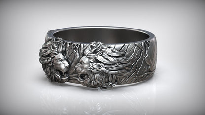 Gental Gems by Karat Kings | Unique Designed Band Ring with Lion |  Sterling Silver Oxidized Ring