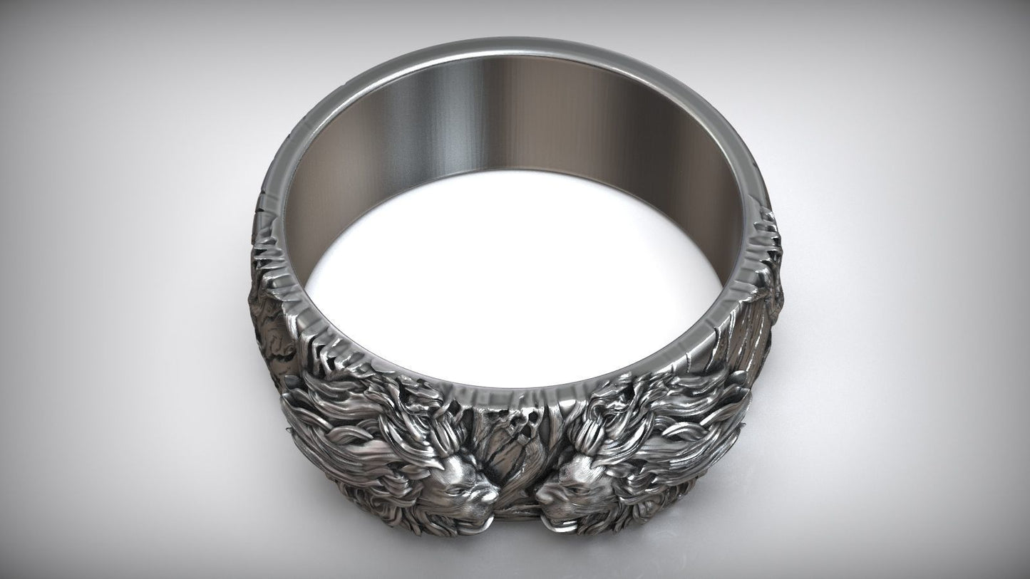 Gental Gems by Karat Kings | Unique Designed Band Ring with Lion |  Sterling Silver Oxidized Ring