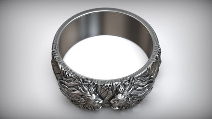 Gental Gems by Karat Kings | Unique Designed Band Ring with Lion |  Sterling Silver Oxidized Ring