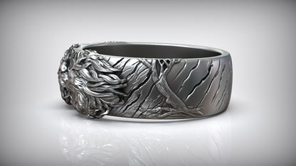 Gental Gems by Karat Kings | Unique Designed Band Ring with Lion |  Sterling Silver Oxidized Ring