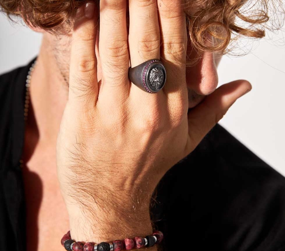 Gental Gems by Karat Kings | Unique Handmade Turkish Style Lion Ring with Zircons |  Sterling Silver Oxidized Ring