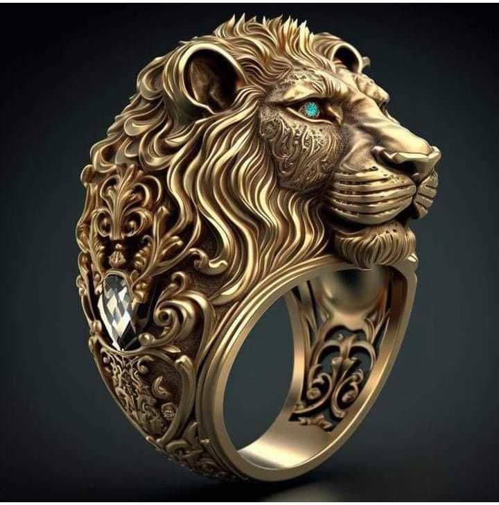 Gental Gems by Karat Kings | Unique Designed 22k Gold Plated 3D Lion face Ring with Blue Eyes |  Sterling Silver Oxidized Ring | Men's Jewelry | With Certificate of Authenticity and  Hallmark