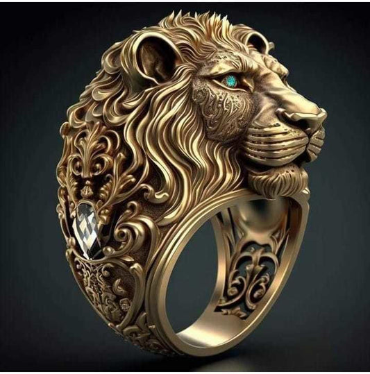 Gental Gems by Karat Kings | Unique Designed 22k Gold Plated 3D Lion face Ring with Blue Eyes |  Sterling Silver Oxidized Ring | Men's Jewelry | With Certificate of Authenticity and  Hallmark