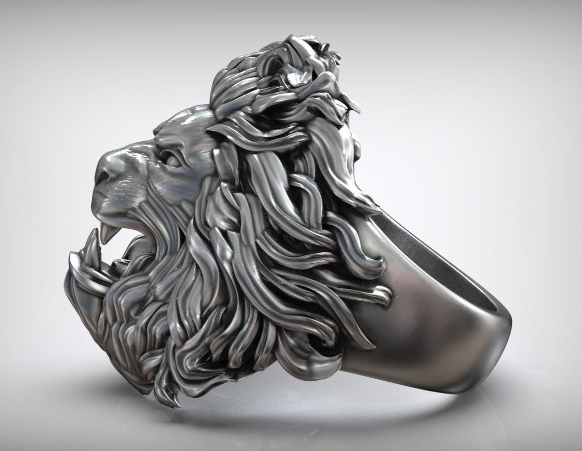 Gental Gems by Karat Kings | Unique Designed Ferocious Lion Ring |  Sterling Silver Oxidized Ring