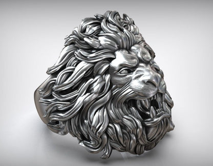 Gental Gems by Karat Kings | Unique Designed Ferocious Lion Ring |  Sterling Silver Oxidized Ring