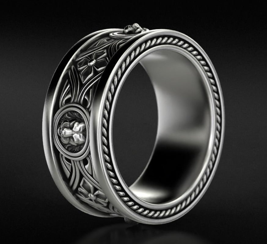 Gental Gems by Karat Kings | Unique Designed Band Ring with Lion |  Sterling Silver Oxidized Ring