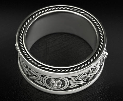 Gental Gems by Karat Kings | Unique Designed Band Ring with Lion |  Sterling Silver Oxidized Ring