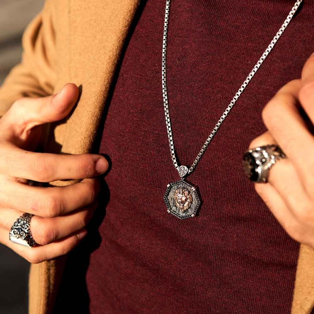 Gental Gems by Karat Kings | Unique Designed Lion Pendant for Men |  Sterling Silver Rosegold Plated Oxidized Pendant | Men's Jewelry | With Certificate of Authenticity and  Hallmark