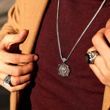 Gental Gems by Karat Kings | Unique Designed Lion Pendant for Men |  Sterling Silver Rosegold Plated Oxidized Pendant | Men's Jewelry | With Certificate of Authenticity and  Hallmark
