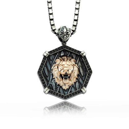 Gental Gems by Karat Kings | Unique Designed Lion Pendant for Men |  Sterling Silver Rosegold Plated Oxidized Pendant | Men's Jewelry | With Certificate of Authenticity and  Hallmark