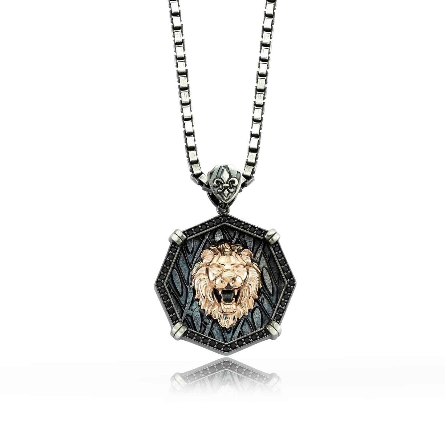 Gental Gems by Karat Kings | Unique Designed Lion Pendant for Men |  Sterling Silver Rosegold Plated Oxidized Pendant | Men's Jewelry | With Certificate of Authenticity and  Hallmark