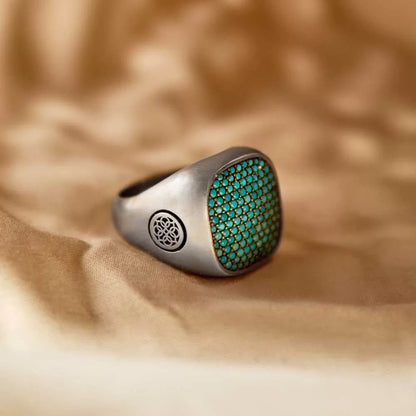 Gental Gems by Karat Kings | Unique Designed Turkish Style Ring with Multiple Natural Turquoise Stone Ring |  Sterling Silver Oxidized Ring | Men's Jewelry | With Certificate of Authenticity and  Hallmark