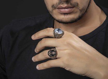Gental Gems by Karat Kings | Unique Handmade Turkish Style Sailor's Anchor Ring with Natural Black Onyx |  Sterling Silver Oxidized Ring