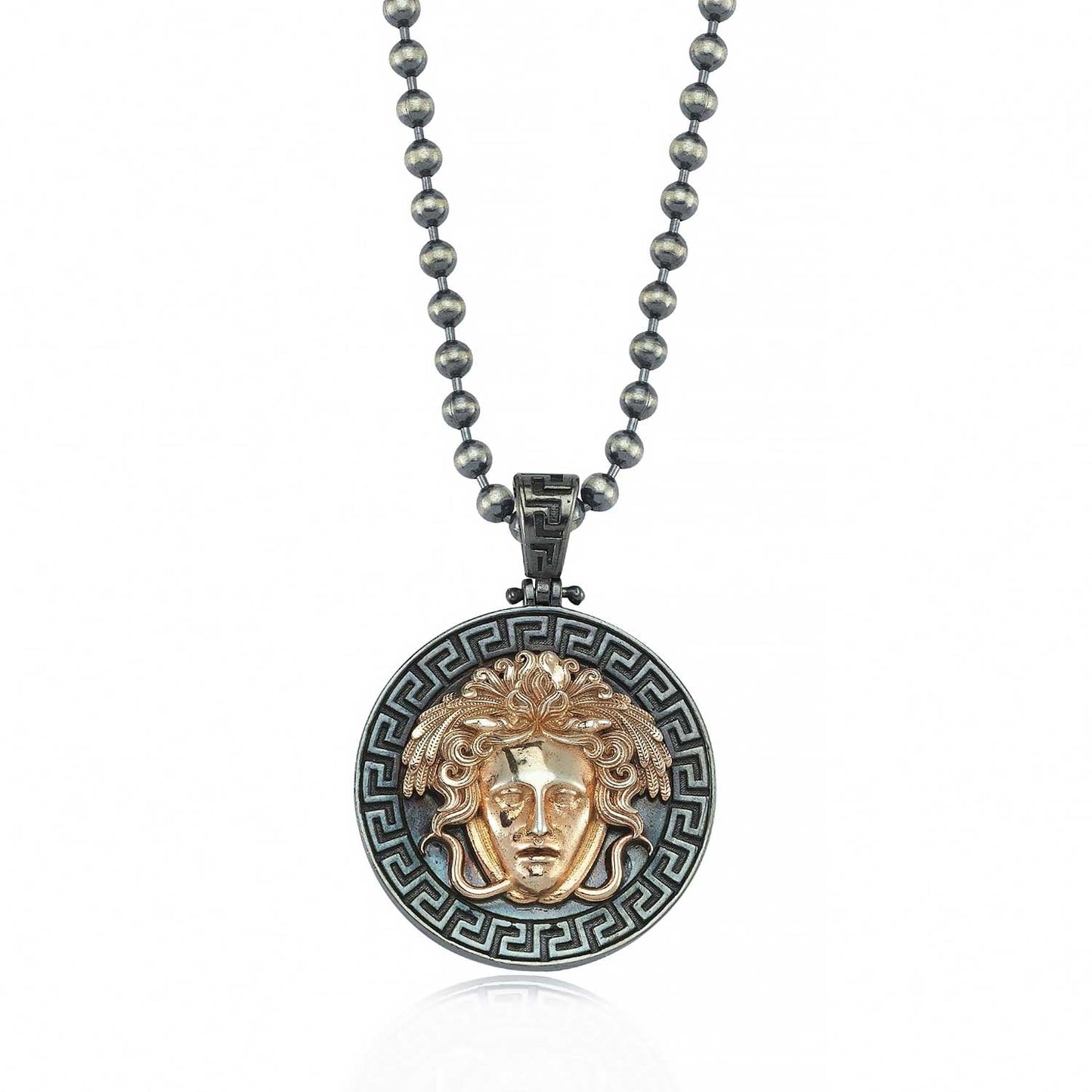 Gental Gems by Karat Kings | Unique Designed Medusa/ Versace Pendant |  Sterling Silver Rosegold Plated Oxidized Pendant | Men's Jewelry | With Certificate of Authenticity and  Hallmark