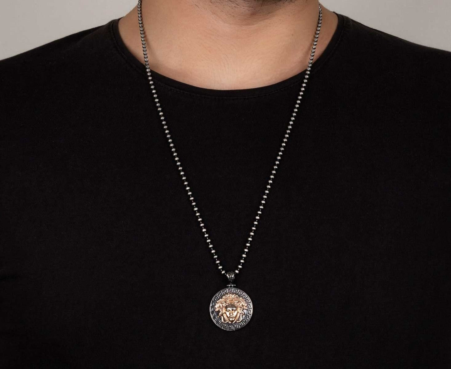 Gental Gems by Karat Kings | Unique Designed Medusa/ Versace Pendant |  Sterling Silver Rosegold Plated Oxidized Pendant | Men's Jewelry | With Certificate of Authenticity and  Hallmark