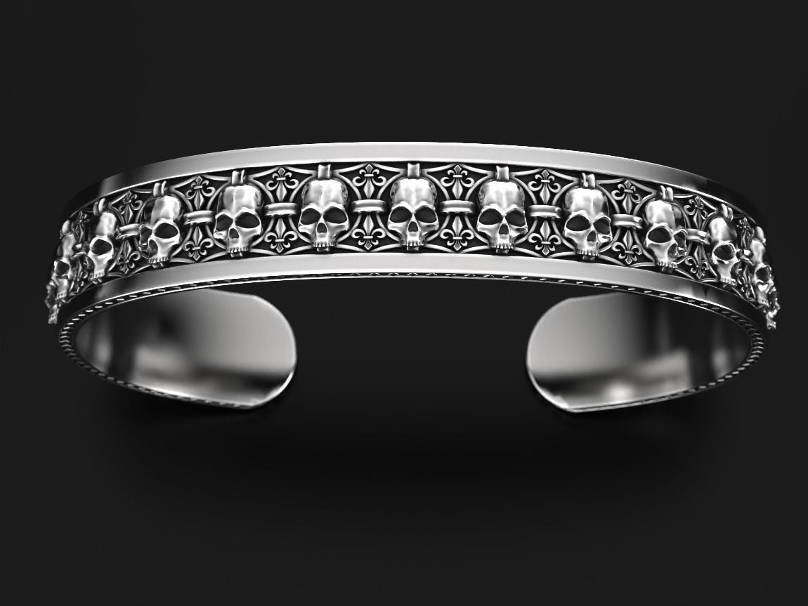 Gental Gems by Karat Kings | Unique Designed Skull Cuff | Bracelet for Men | Biker Bracelet for Men |  Sterling Silver Bracelet