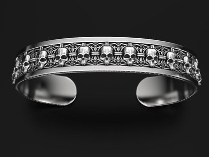 Gental Gems by Karat Kings | Unique Designed Skull Cuff | Bracelet for Men | Biker Bracelet for Men |  Sterling Silver Bracelet