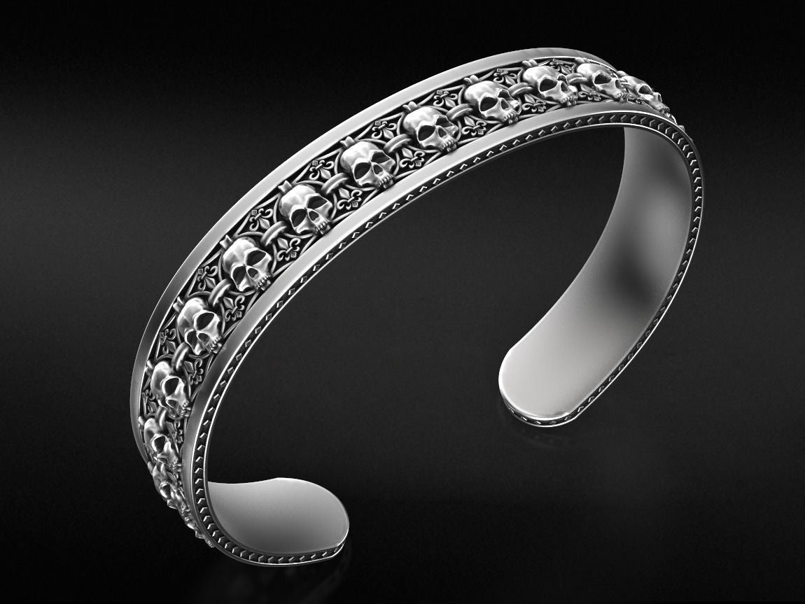 Gental Gems by Karat Kings | Unique Designed Skull Cuff | Bracelet for Men | Biker Bracelet for Men |  Sterling Silver Bracelet