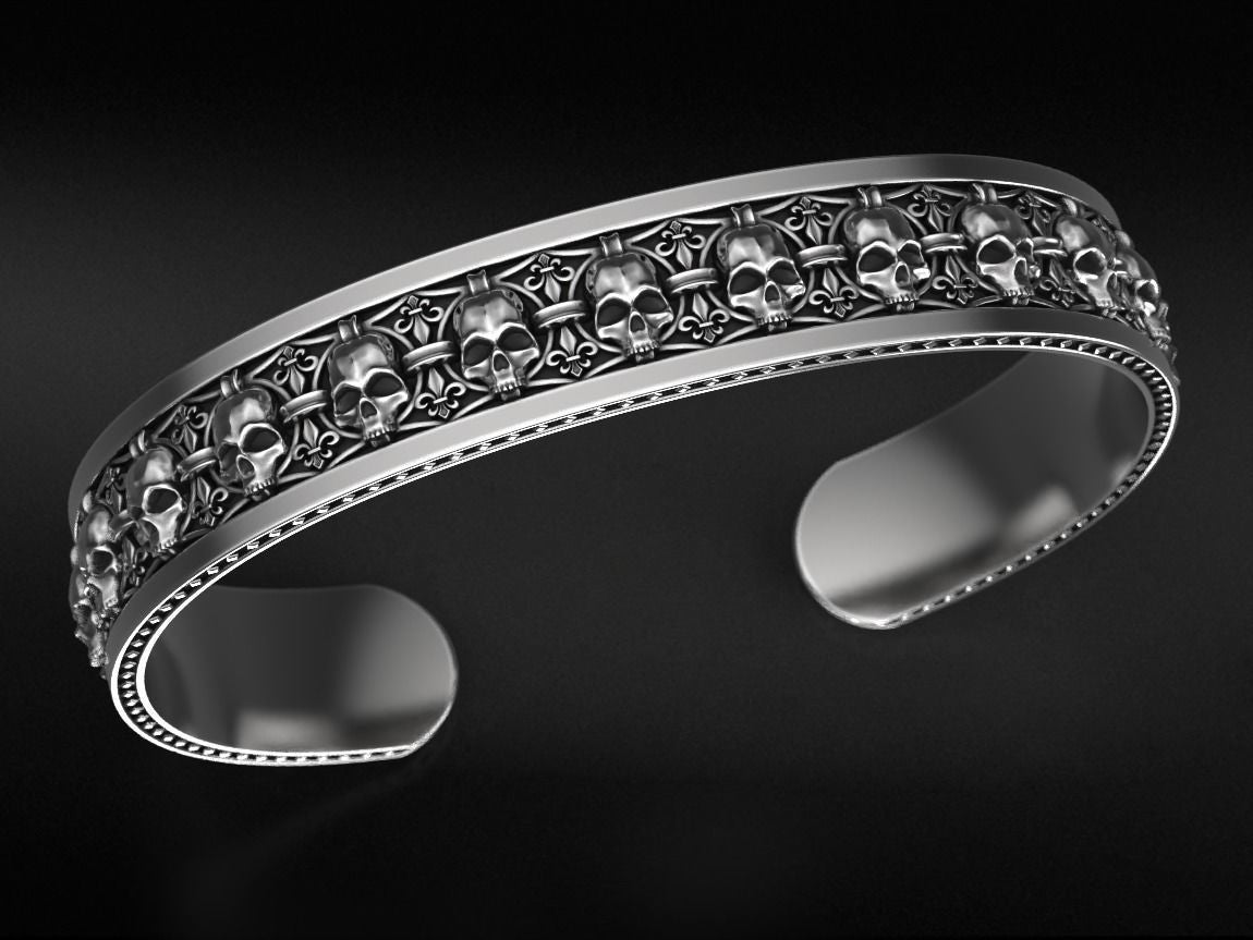 Gental Gems by Karat Kings | Unique Designed Skull Cuff | Bracelet for Men | Biker Bracelet for Men |  Sterling Silver Bracelet