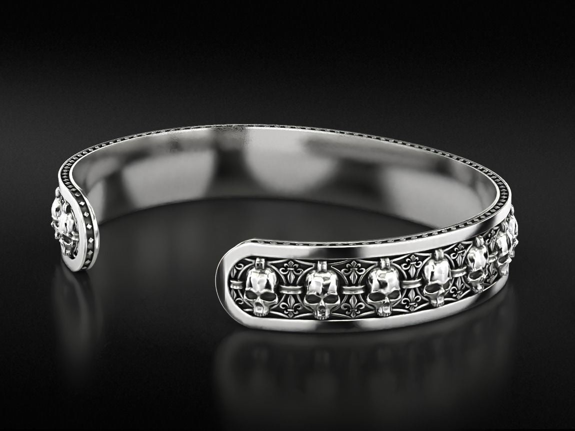 Gental Gems by Karat Kings | Unique Designed Skull Cuff | Bracelet for Men | Biker Bracelet for Men |  Sterling Silver Bracelet
