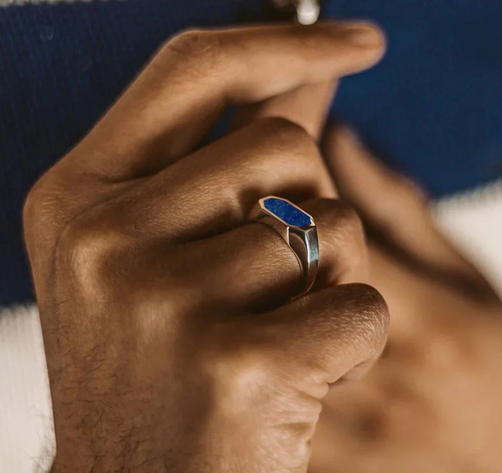 Gental Gems by Karat Kings | Elegant Signet Ring with Natural Lapis Lazuli |  Sterling Silver Ring | Men's Jewelry | With Certificate of Authenticity and  Hallmark