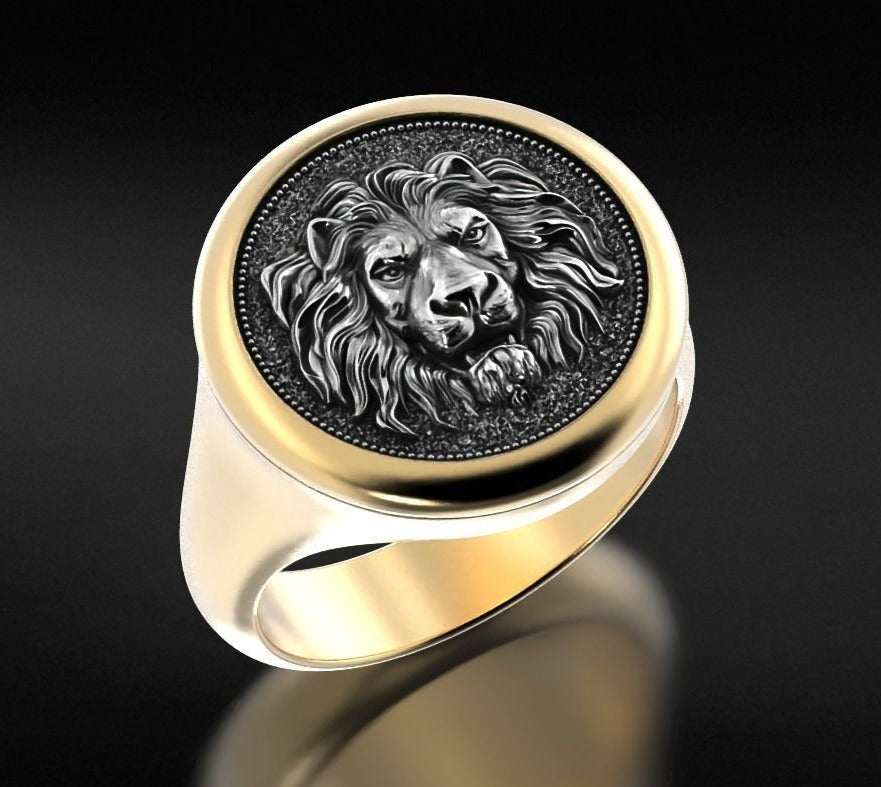 Gental Gems by Karat Kings | Unique Designed Lion Signet Ring |  Sterling Silver Oxidized Ring