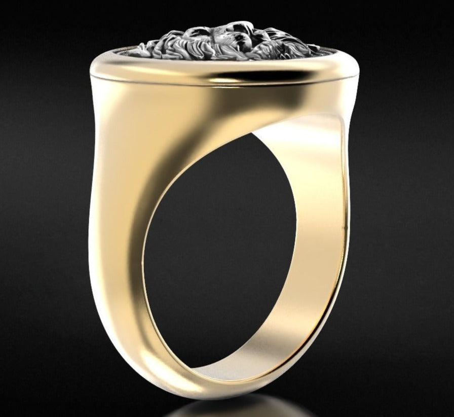 Gental Gems by Karat Kings | Unique Designed Lion Signet Ring |  Sterling Silver Oxidized Ring